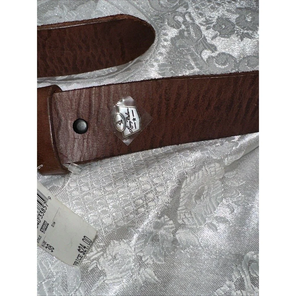 Larry Mayan SZ 8 Western Brown Leather Belt Bucking Bronco Buckle Mens